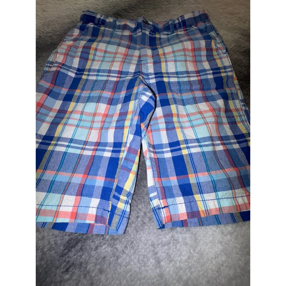 (CL) The‎ Childrens Place Boys Plaid Chino Shorts Blue Orange Size 14 Cotton